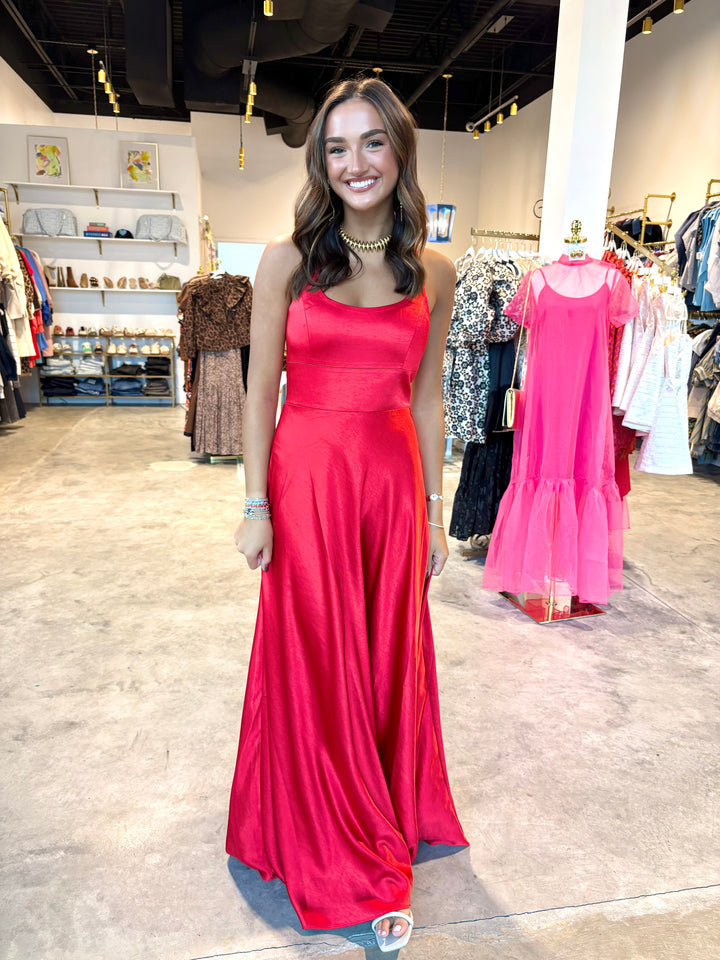 Red Satin Maxi Dress
