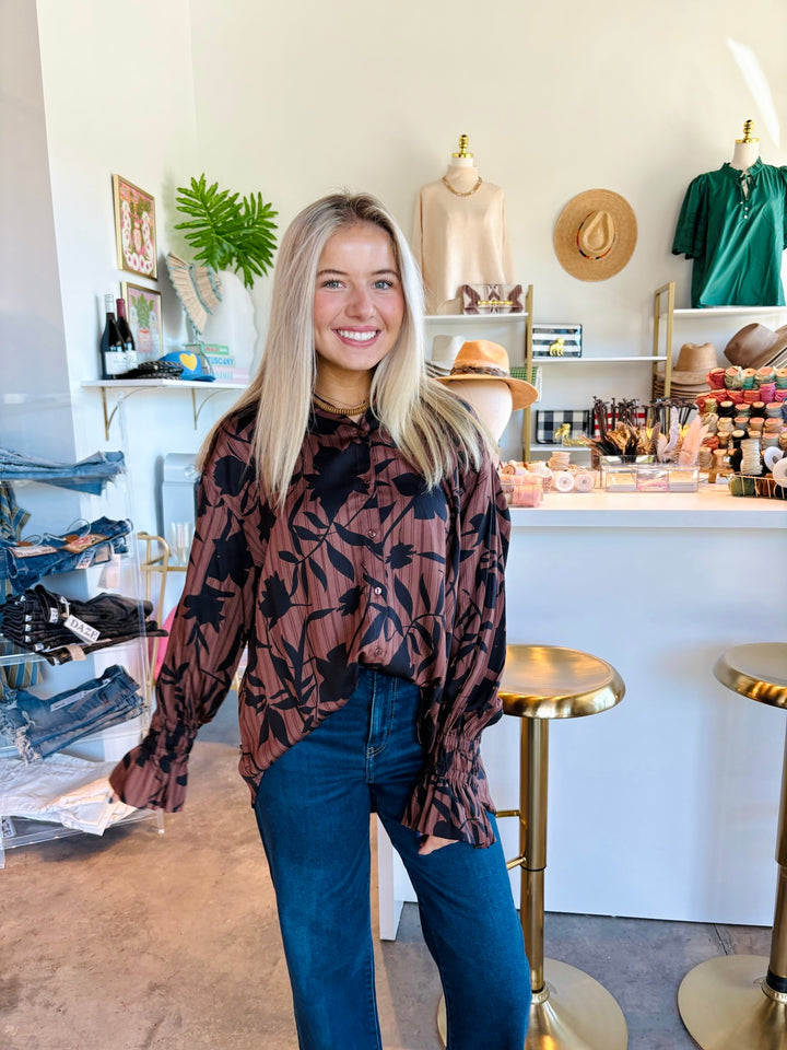 Foliage Button Down Top