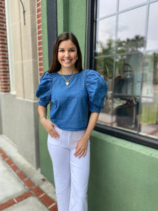 Denim Ruffle Top