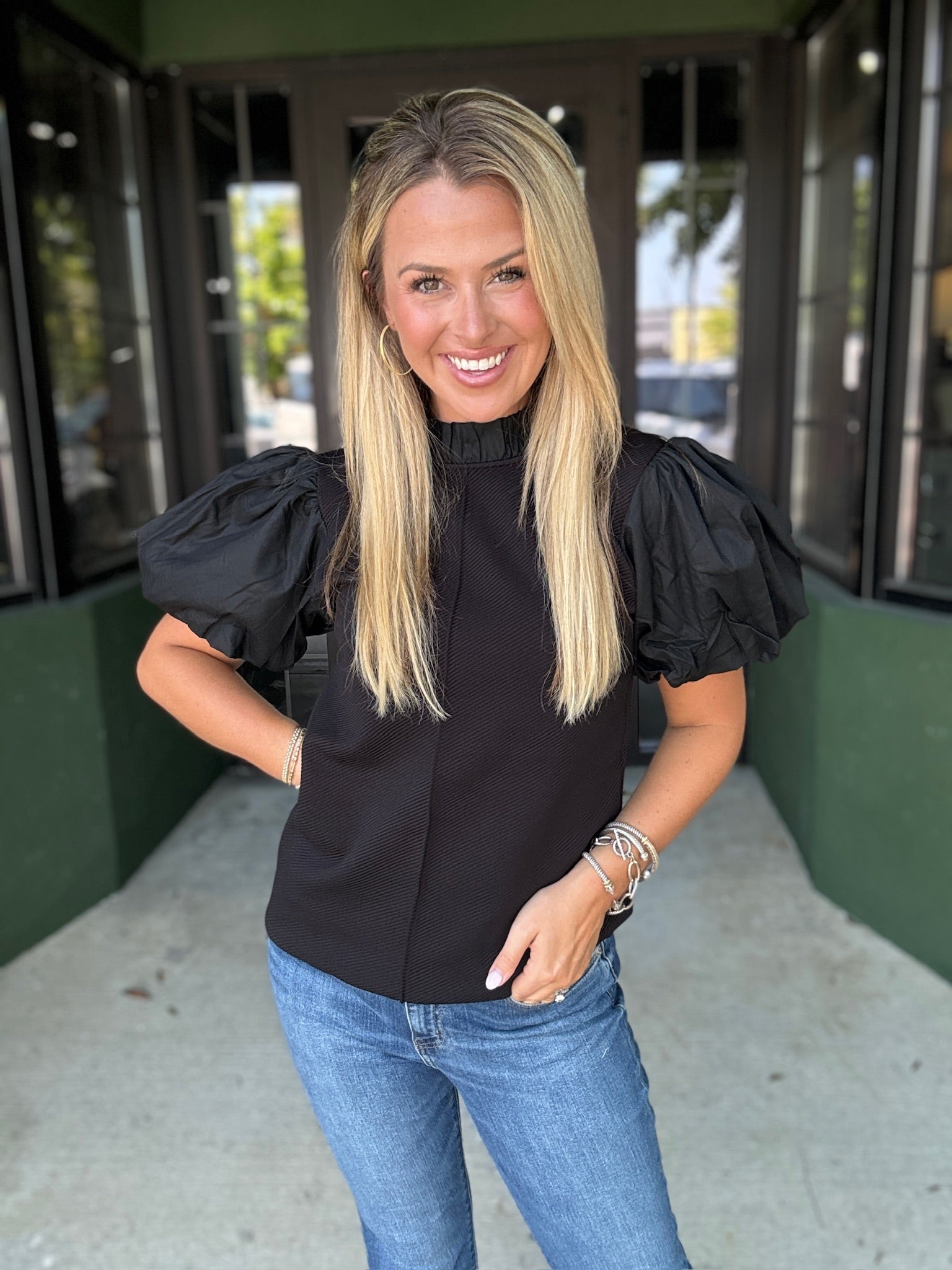 Black Puff Sleeve Top