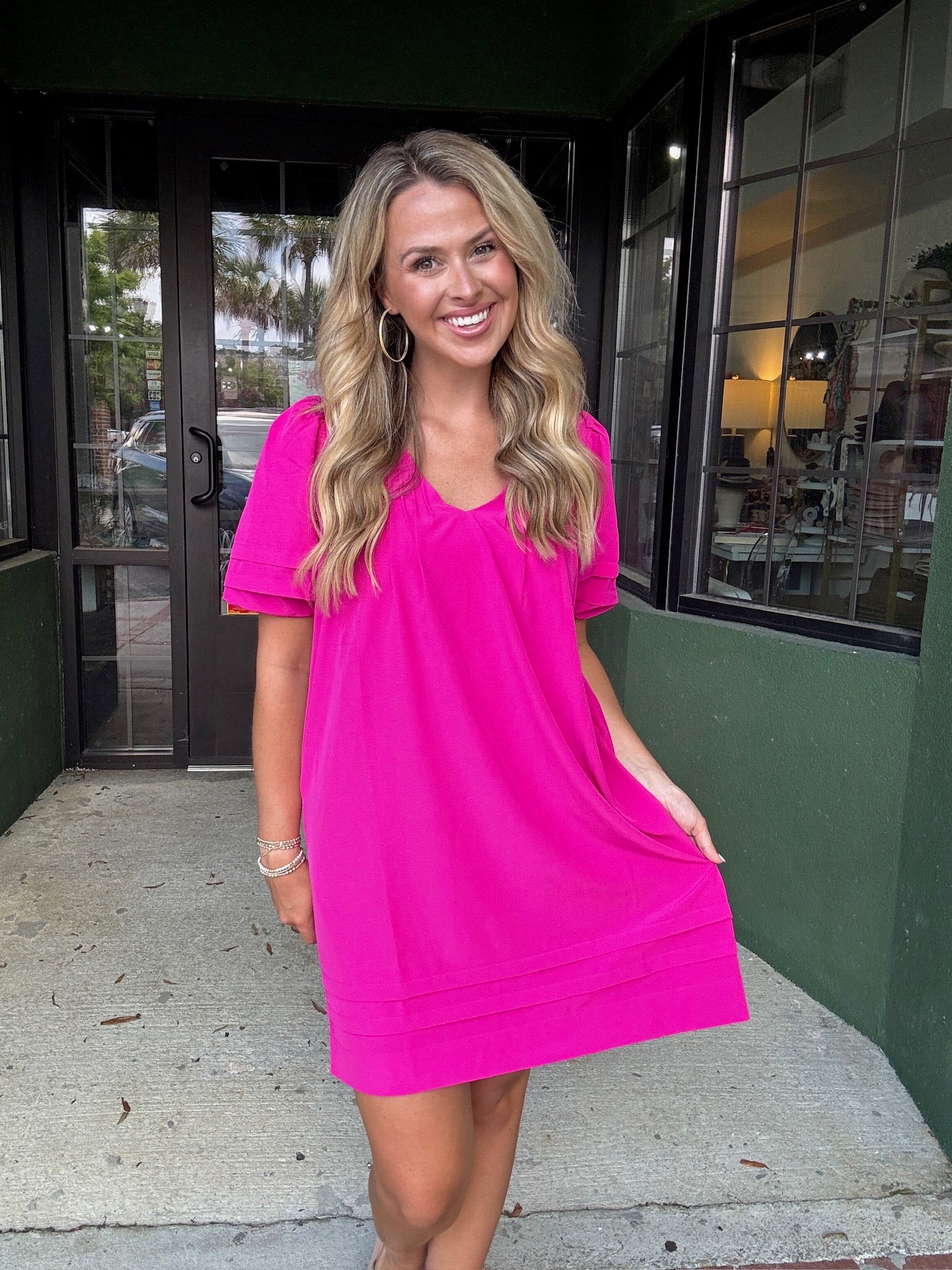 Cerise Pleated Dress