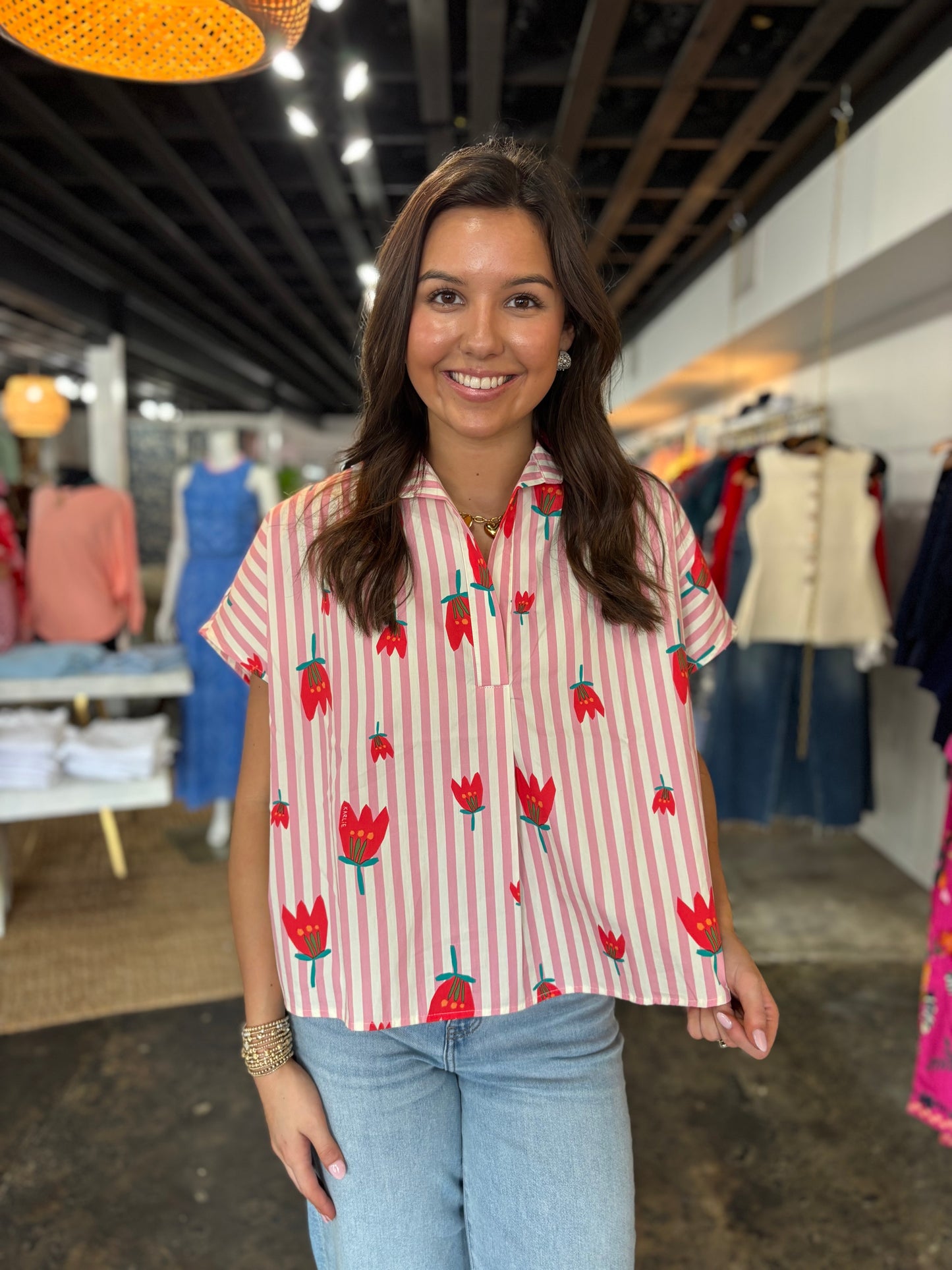 Stripe Poppy Top