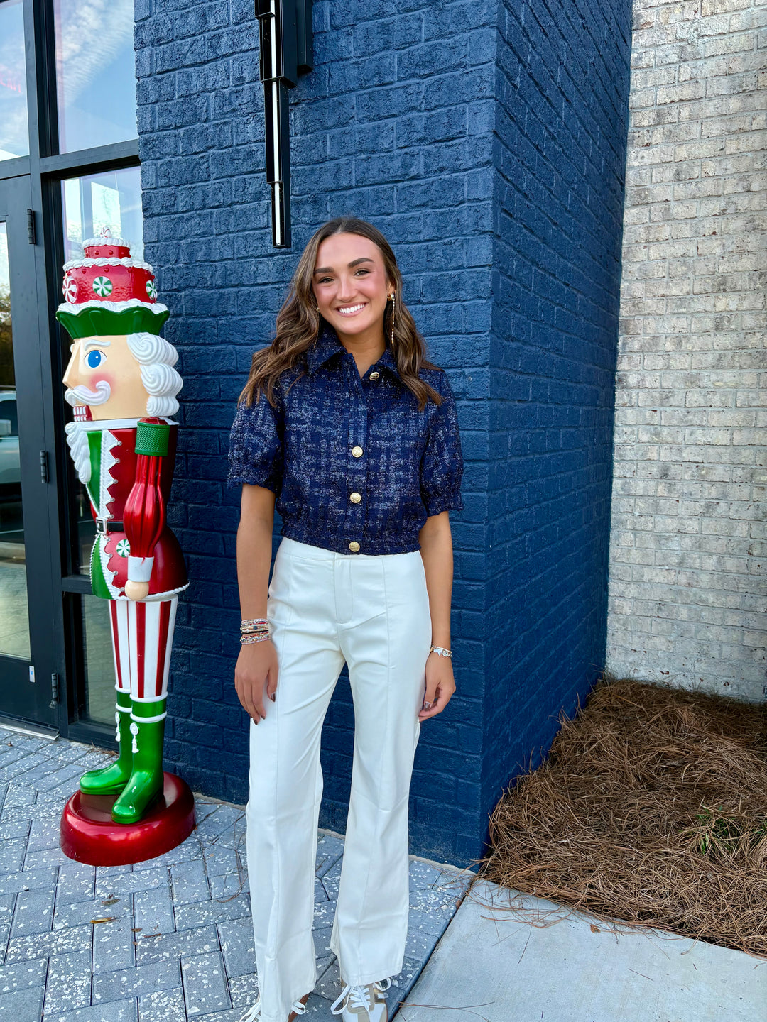 Navy Tweed Cropped Jacket