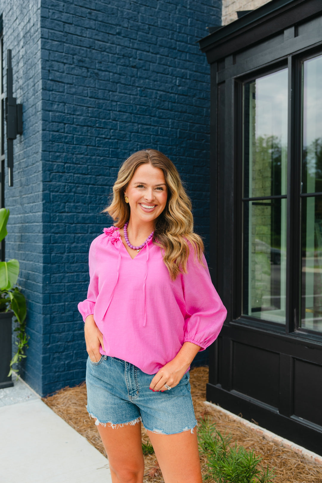 Pink Dimensional Floral Top