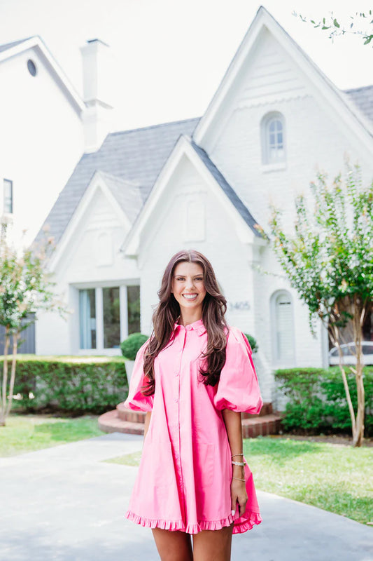 Ruffle Pocket Dress In Pink