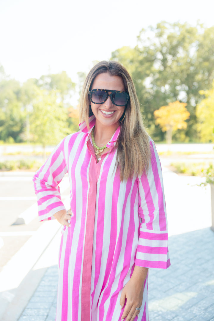 Derby Pink Stripe Cabana Caftan Dress