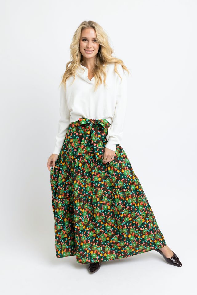 Brown Floral Tie Maxi Skirt