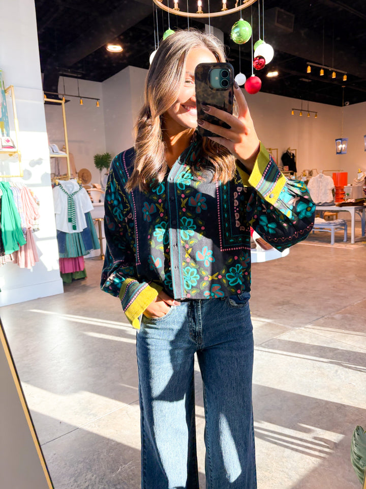 Black Floral Tile Shirt