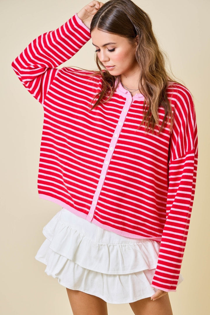 Red Stripes Cardigan Top