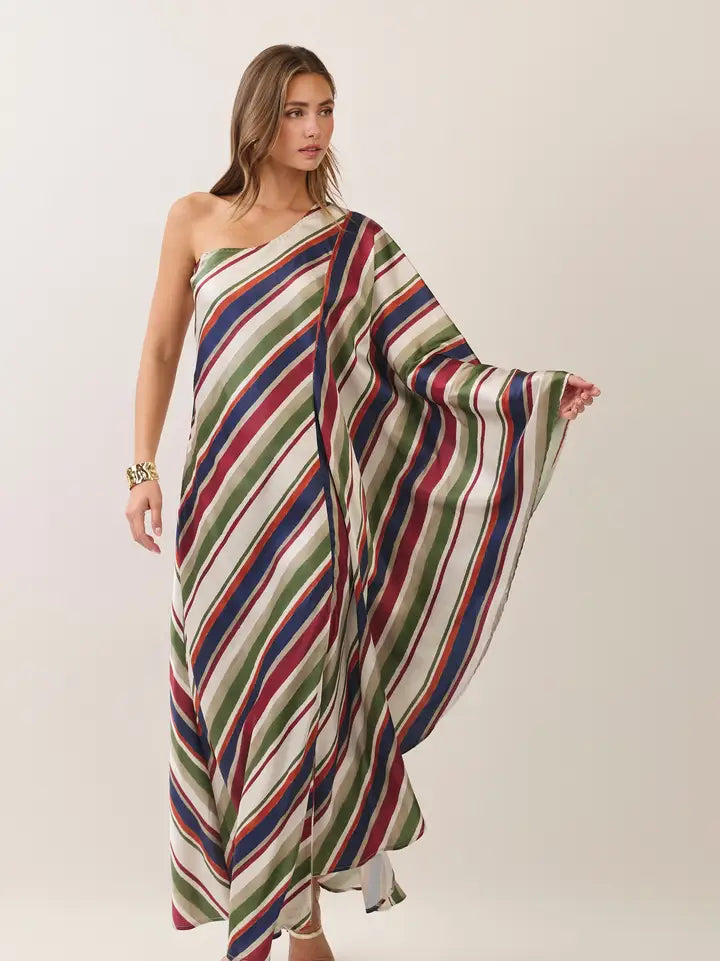 Striped One Shoulder Maxi