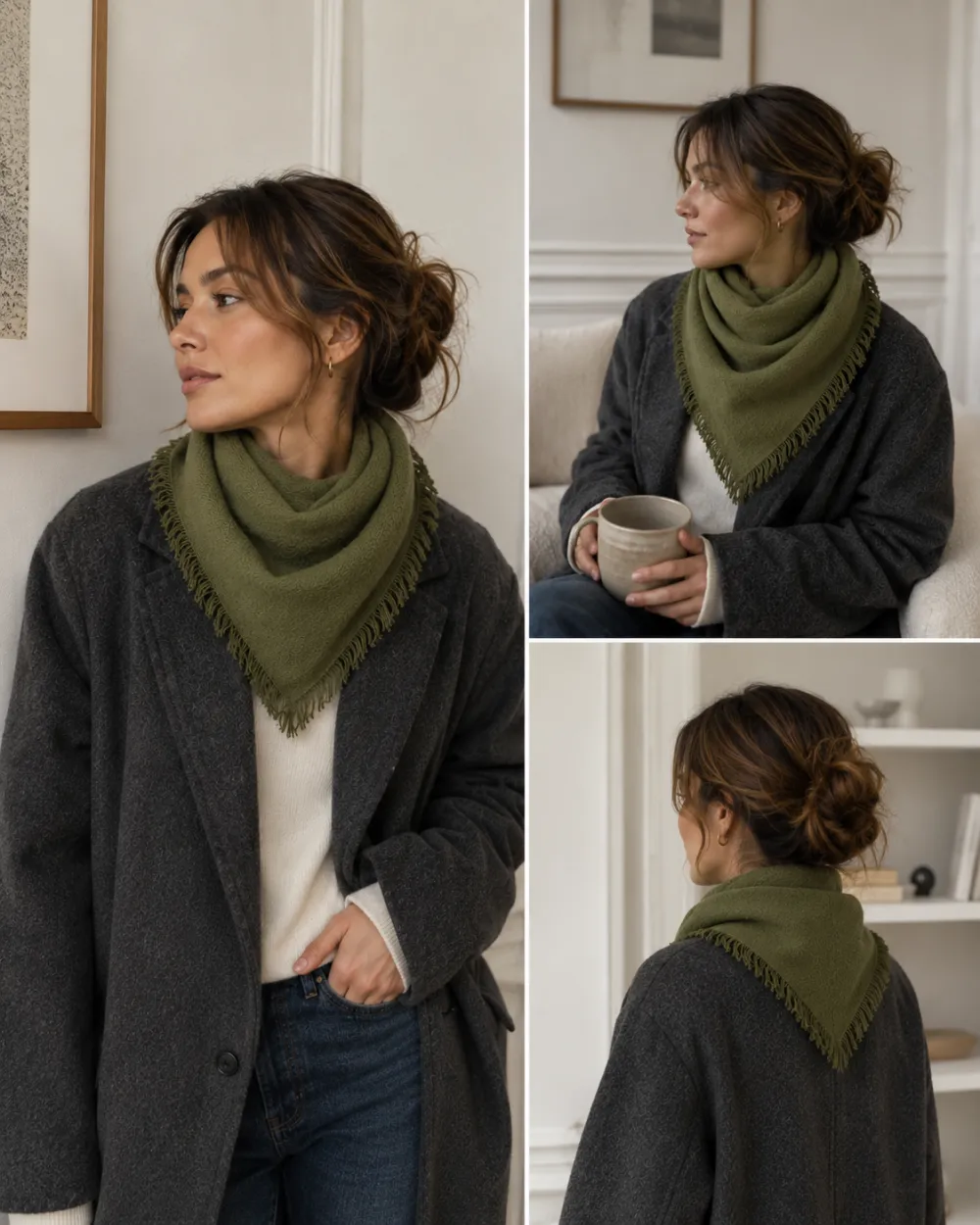 Small solid square scarf in Green