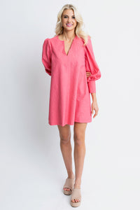 Strawberry Embossed Puff Sleeve Dress