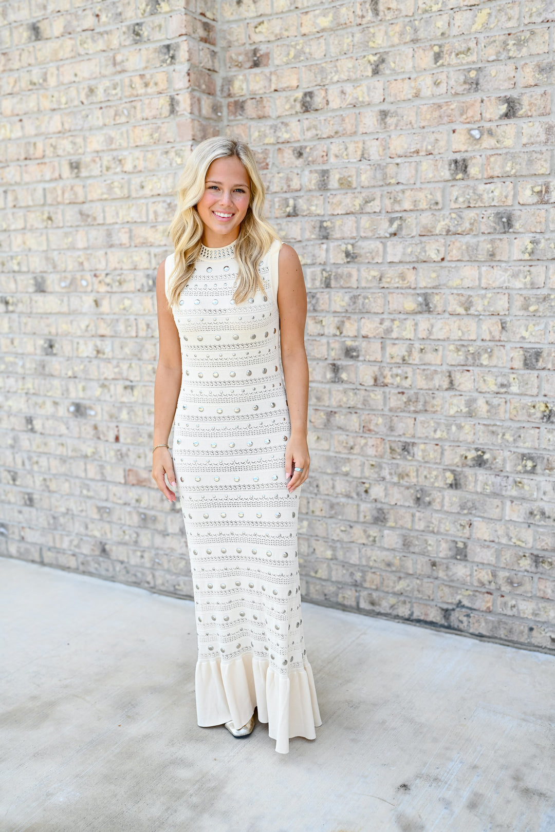Apricot Sleeveless Rivet Knit Maxi Dress