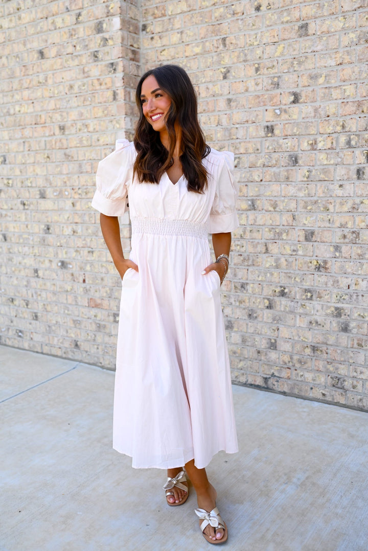 Blush Poplin V-Neck Maxi Dress