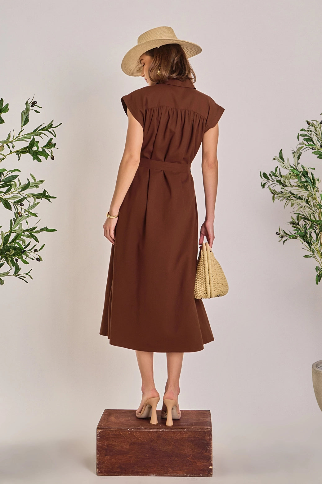 Linen Belted Midi Dress