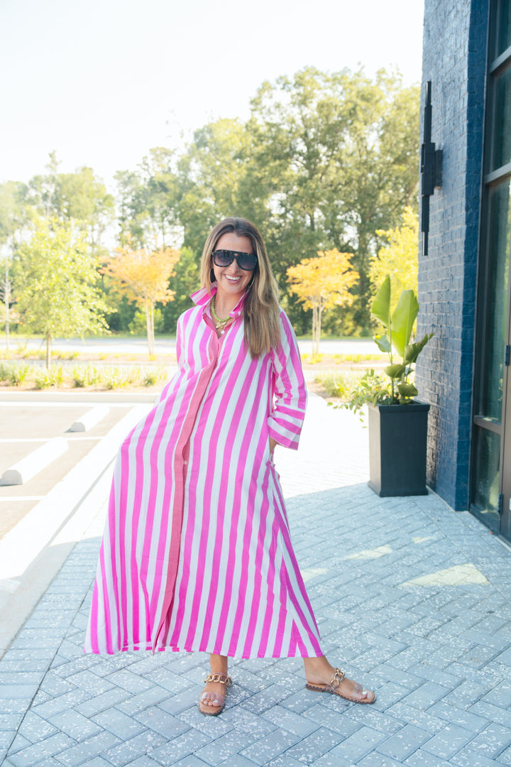 Derby Pink Stripe Cabana Caftan Dress