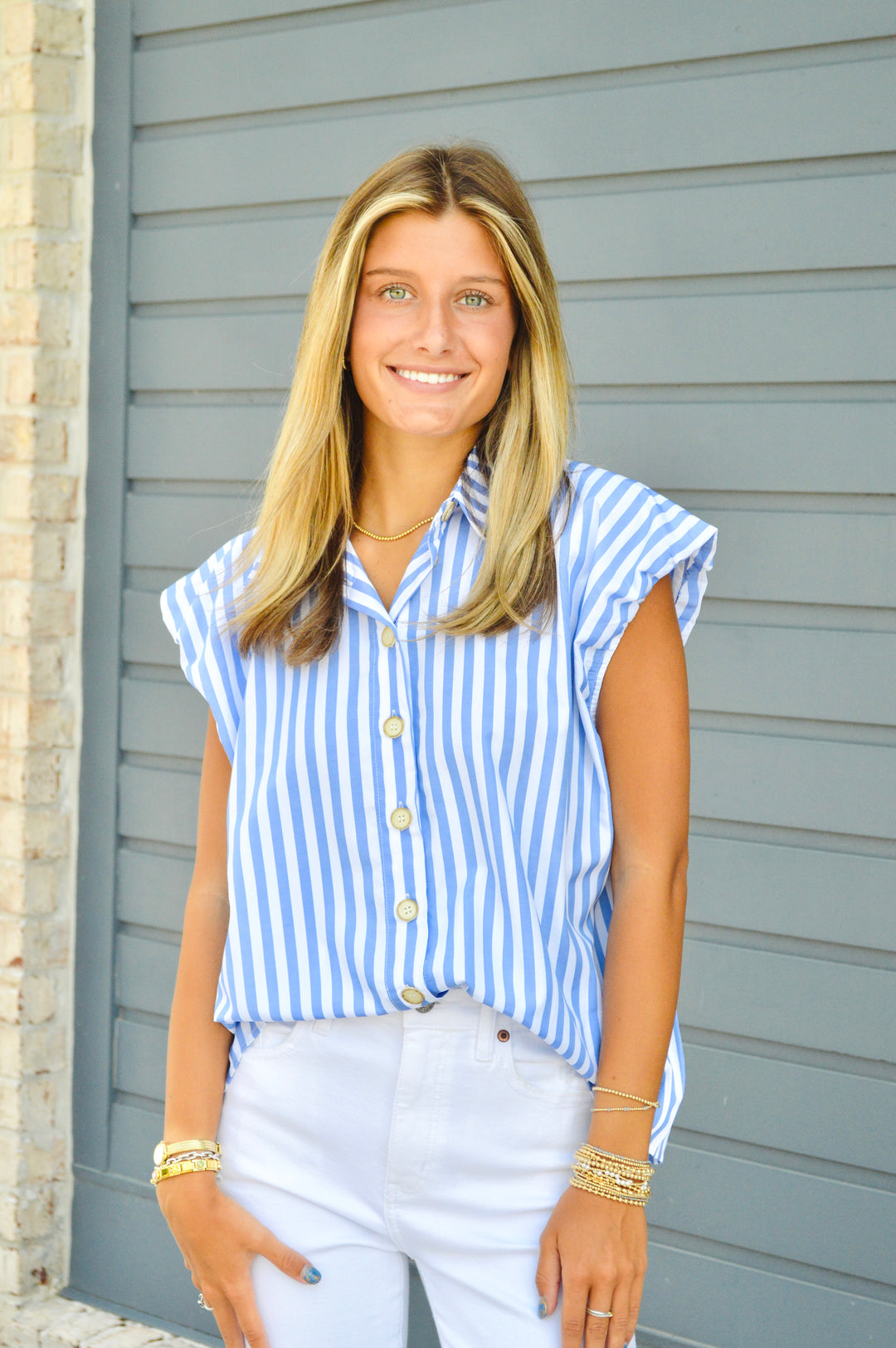 Striped Bubble Sleeve Top