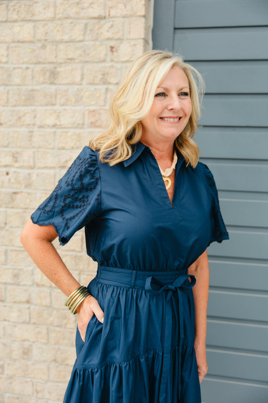 Navy Eyelet Maxi Dress