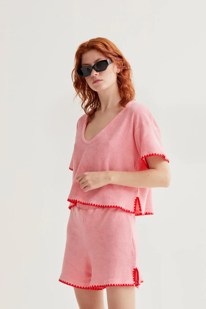 Pink Terry Shorts Set