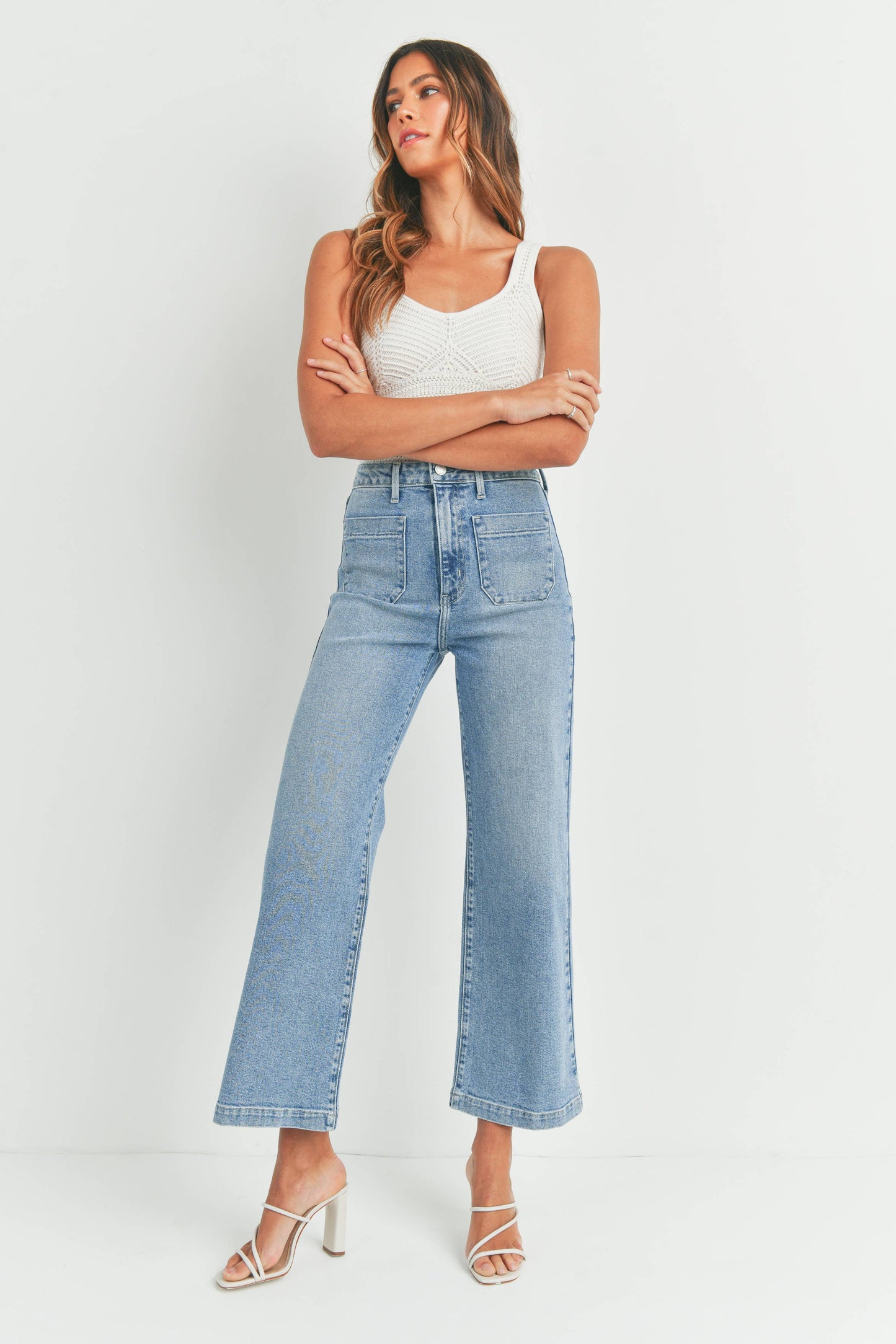 Patch Pocket Wide Leg Jeans