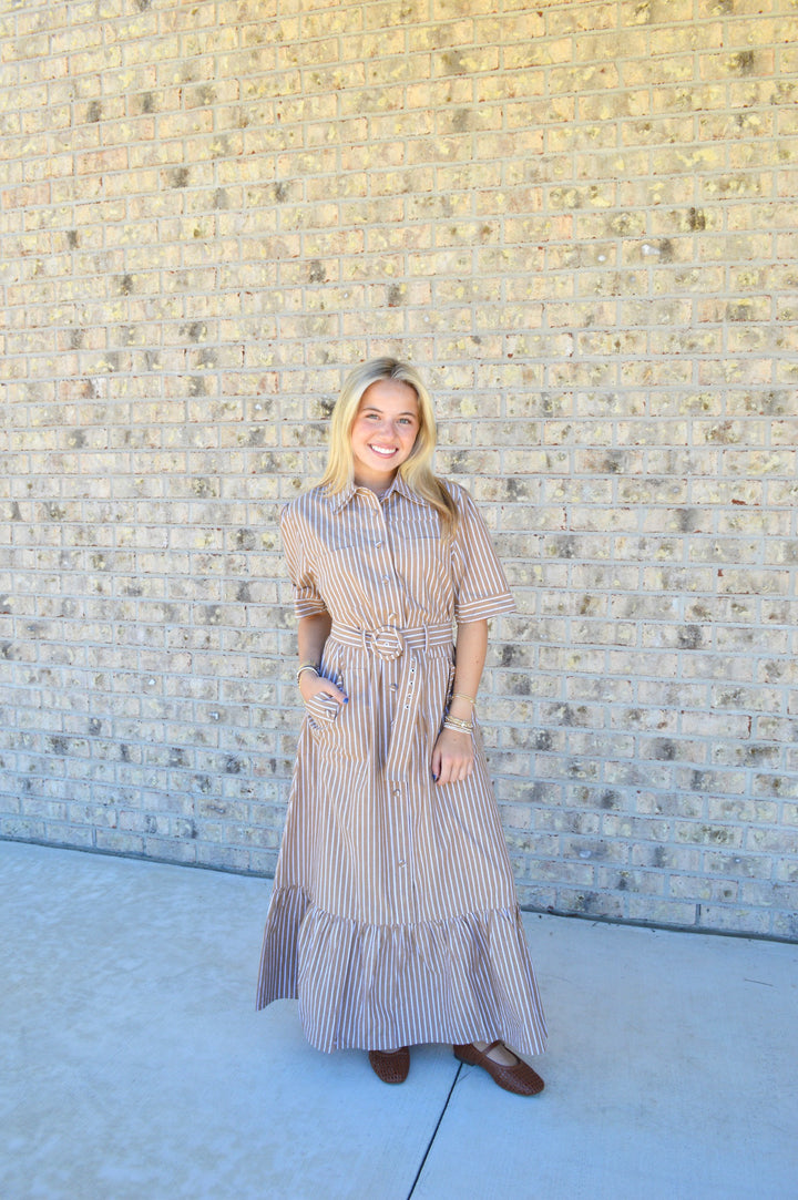 The Tan Stripe Maxi Dress