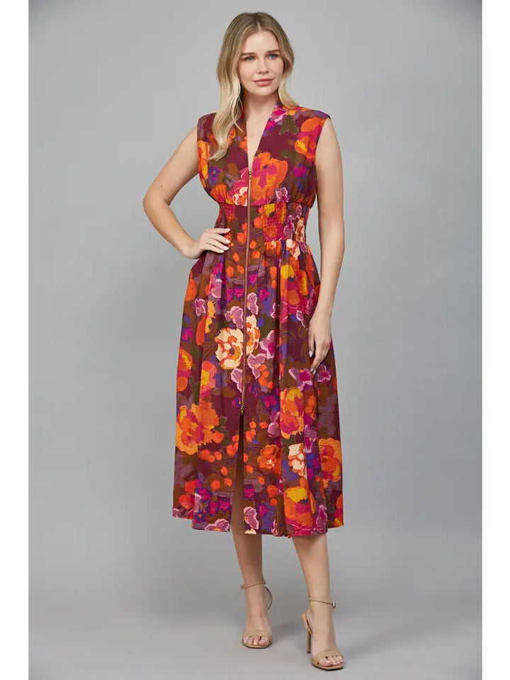 Bold Front Zip Midi Dress