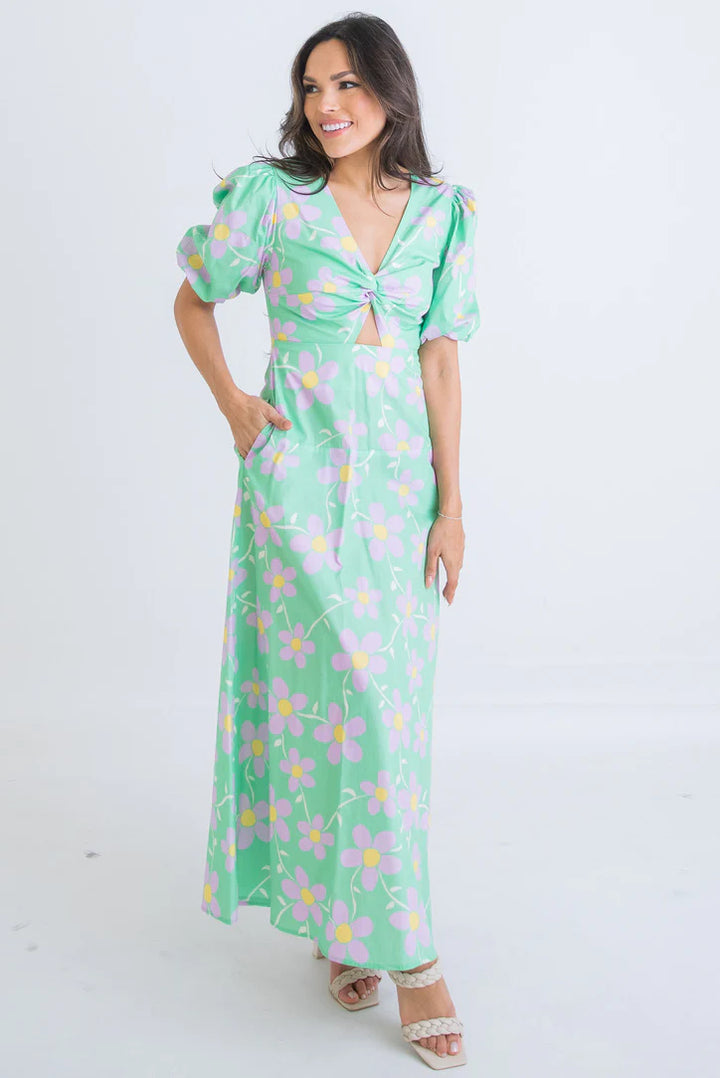 Daisy V-Neck Key-Hole Maxi Dress