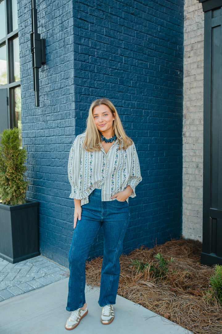 French Floral Long Sleeve Top