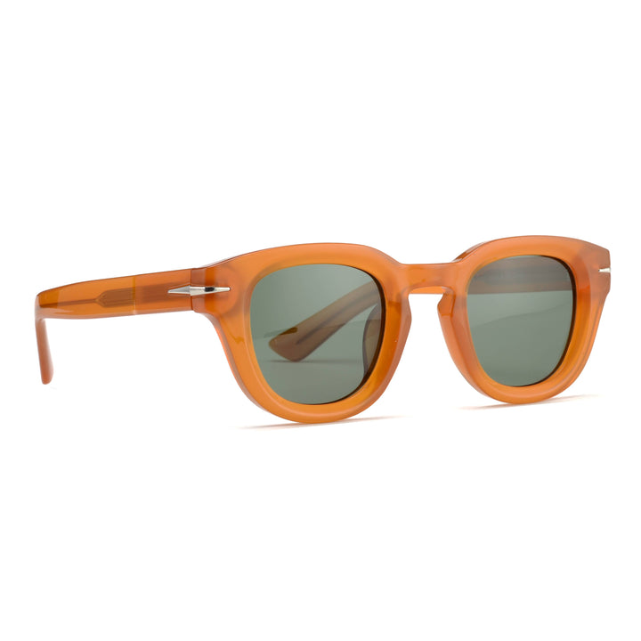 RAVI GLASSES |Transparent Caramel | Green Lens