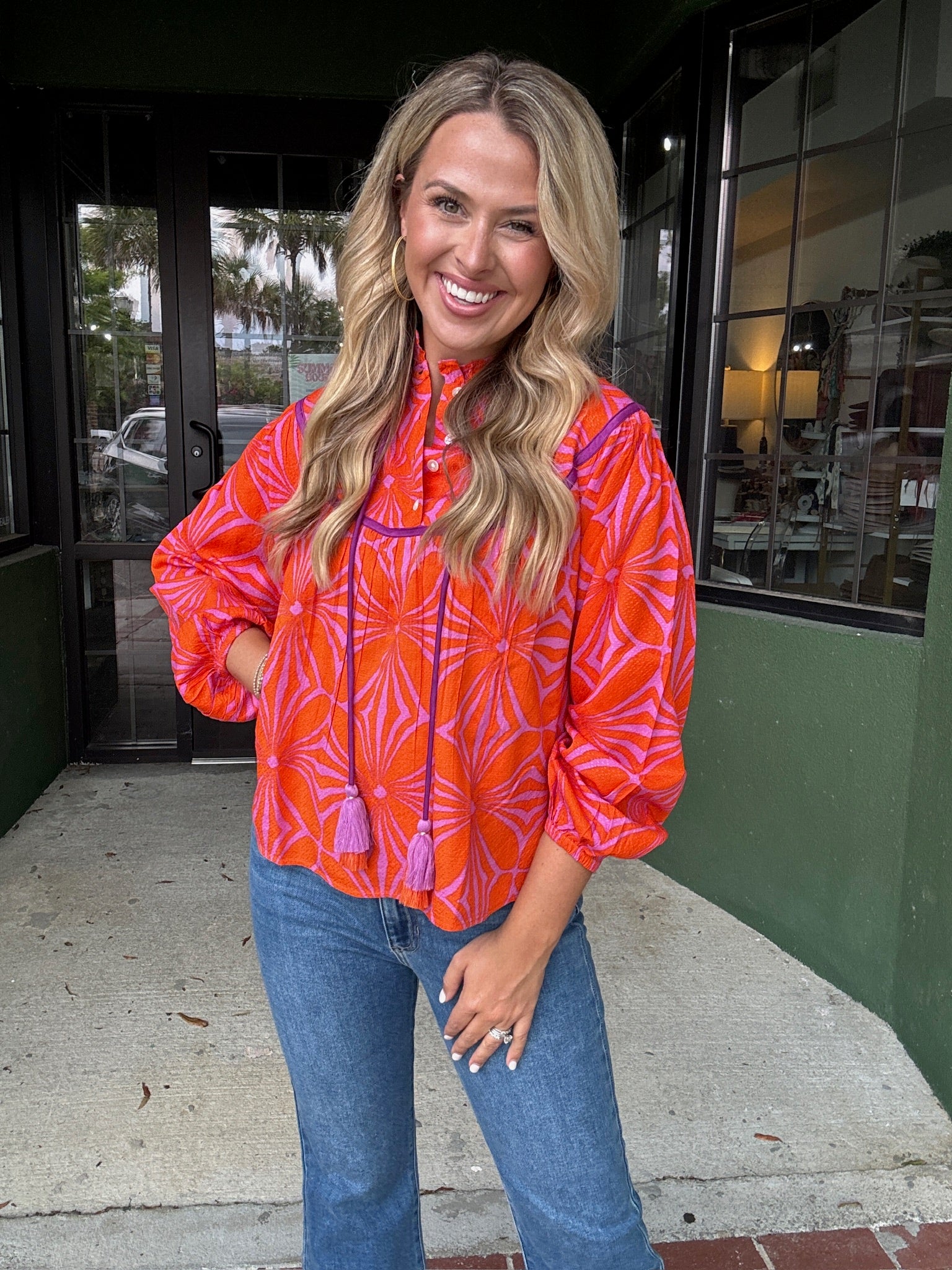 Tangerine Floral Top