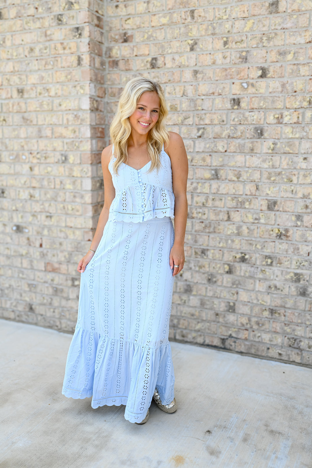 Sky Blue Lace Maxi Skirt Set