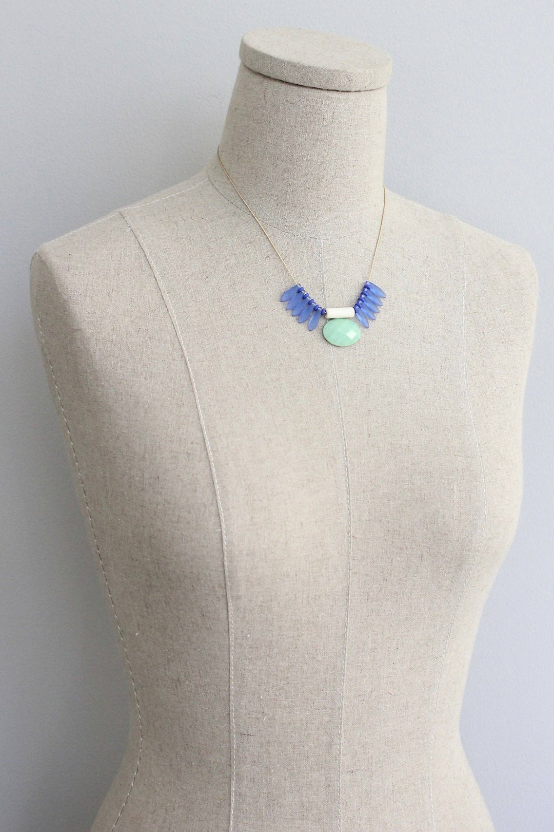 Blue Glass and Mint Necklace