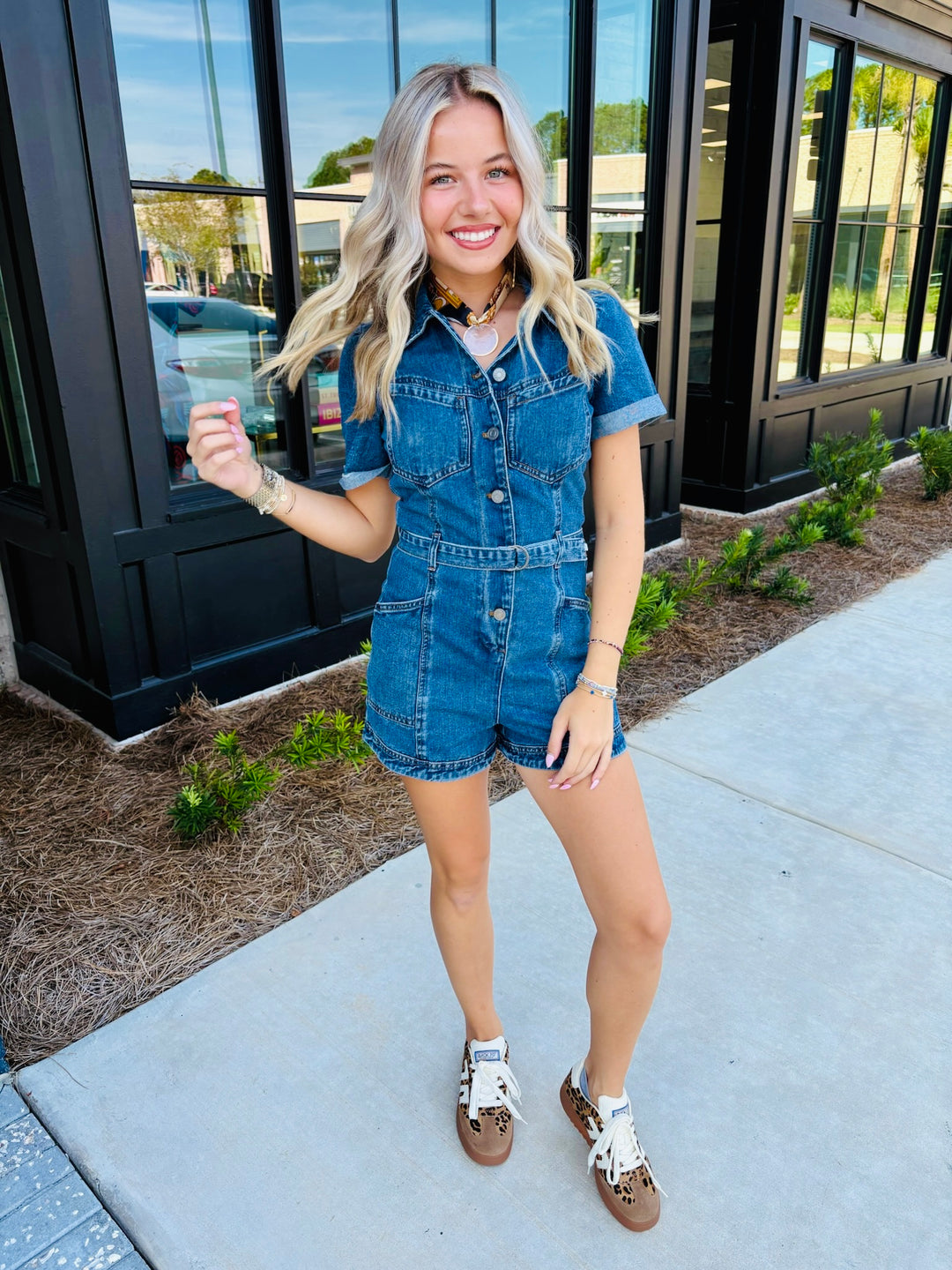 Short Sleeve Denim Romper