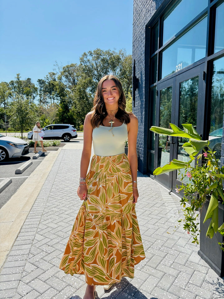 Desert Palm Smock Tier Maxi Skirt