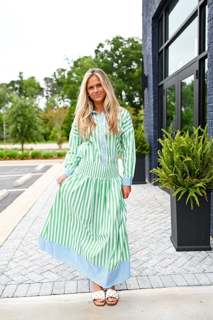 Sutton Stripe Skirt in Green