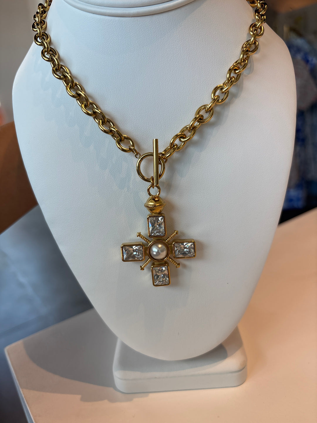 Gold Chain With Pearl Cross