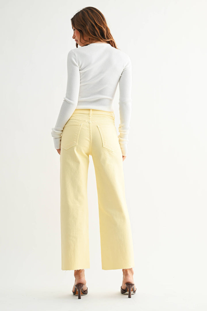 High Rise Utility Wide Leg Jeans in Pastel Yellow