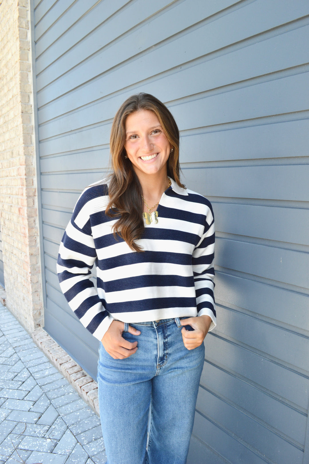 Manuscript Navy Stripe Sweater