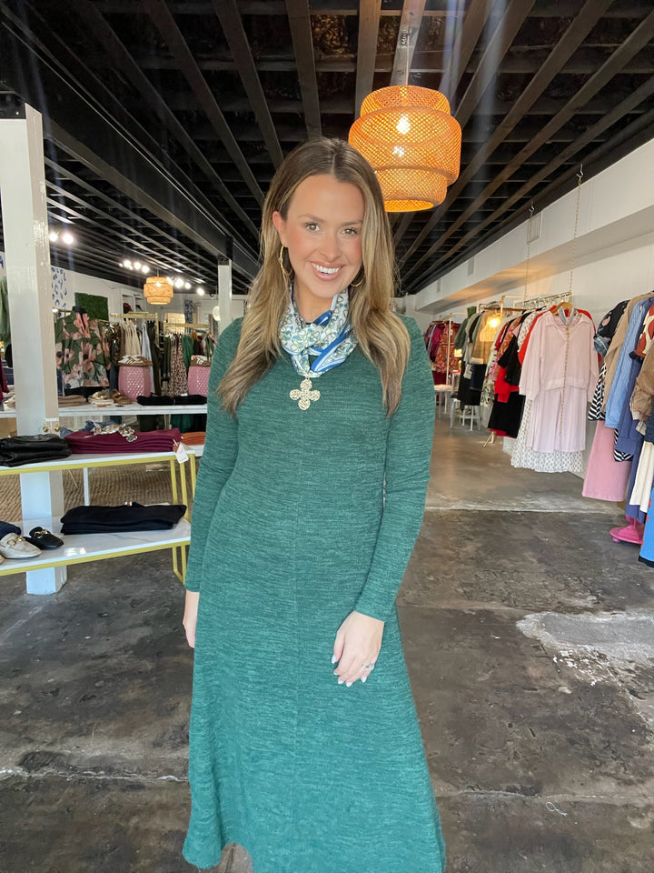 Green Ribbed Knit Midi Dress