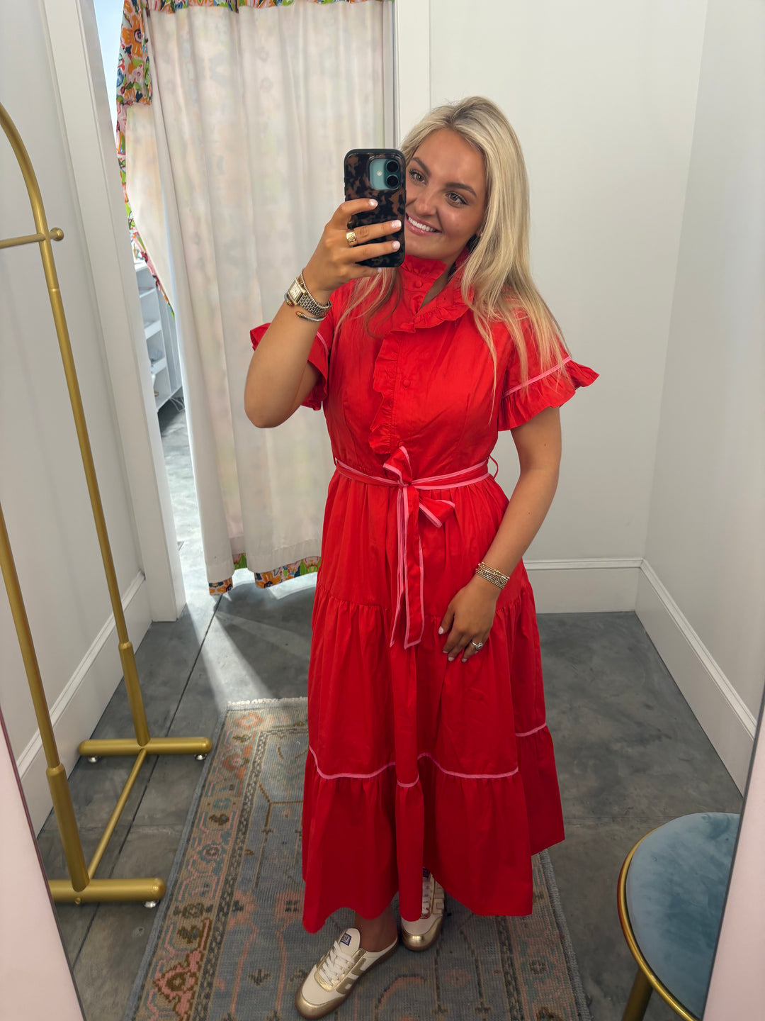 Lena Maxi Dress in Red Poplin