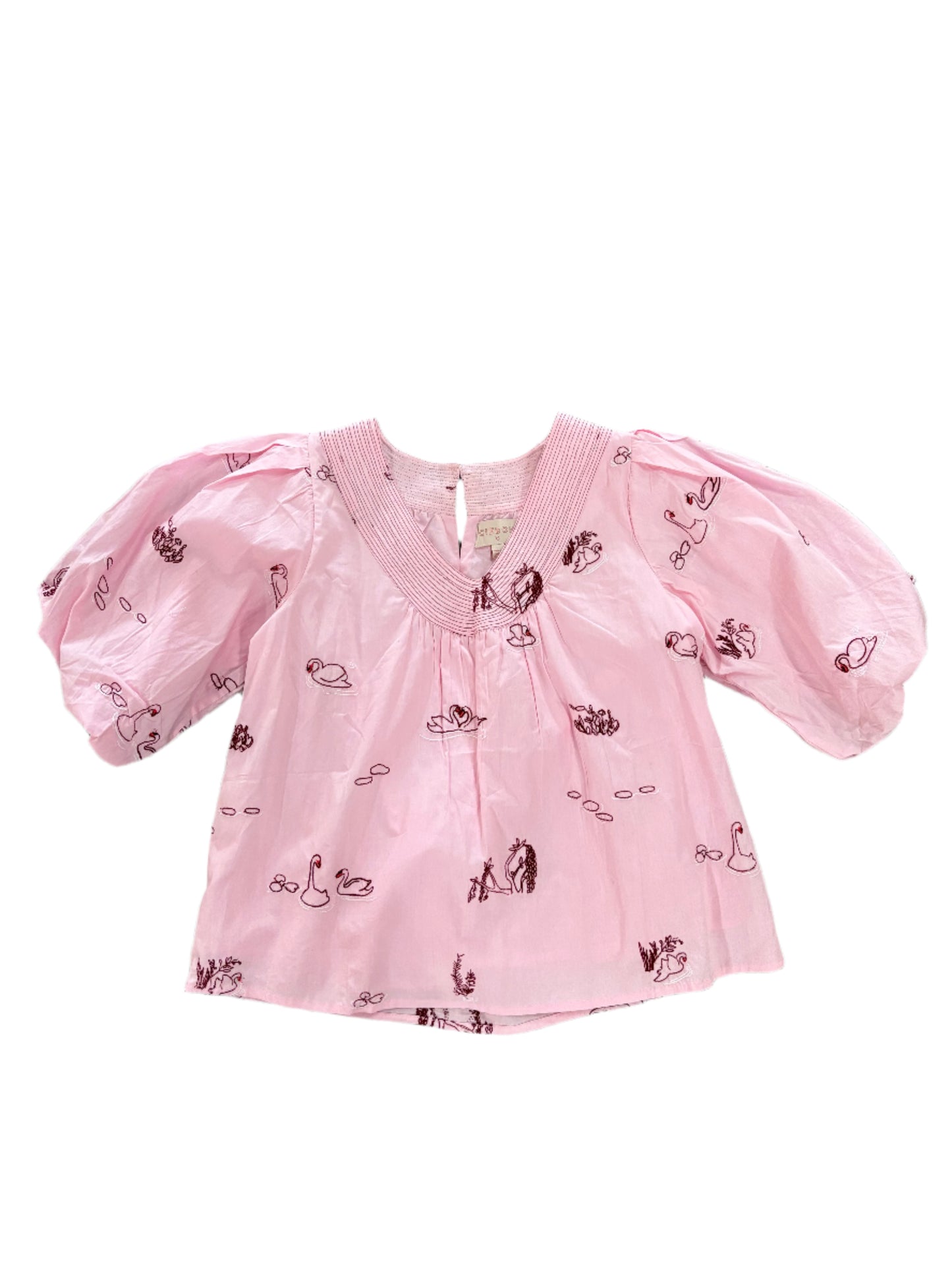 Pink Embroidered Swan Top