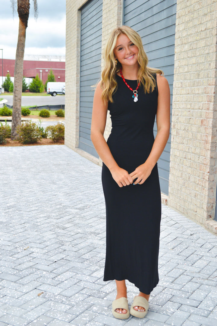 Black Crewneck Maxi Dress