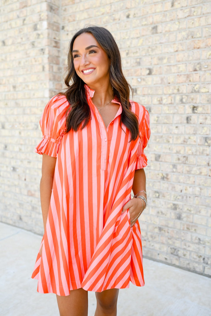 Stripe Button Tie Back Dress