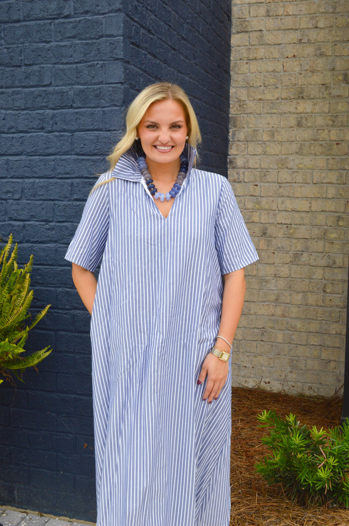 Audrey Dress in Navy Stripe