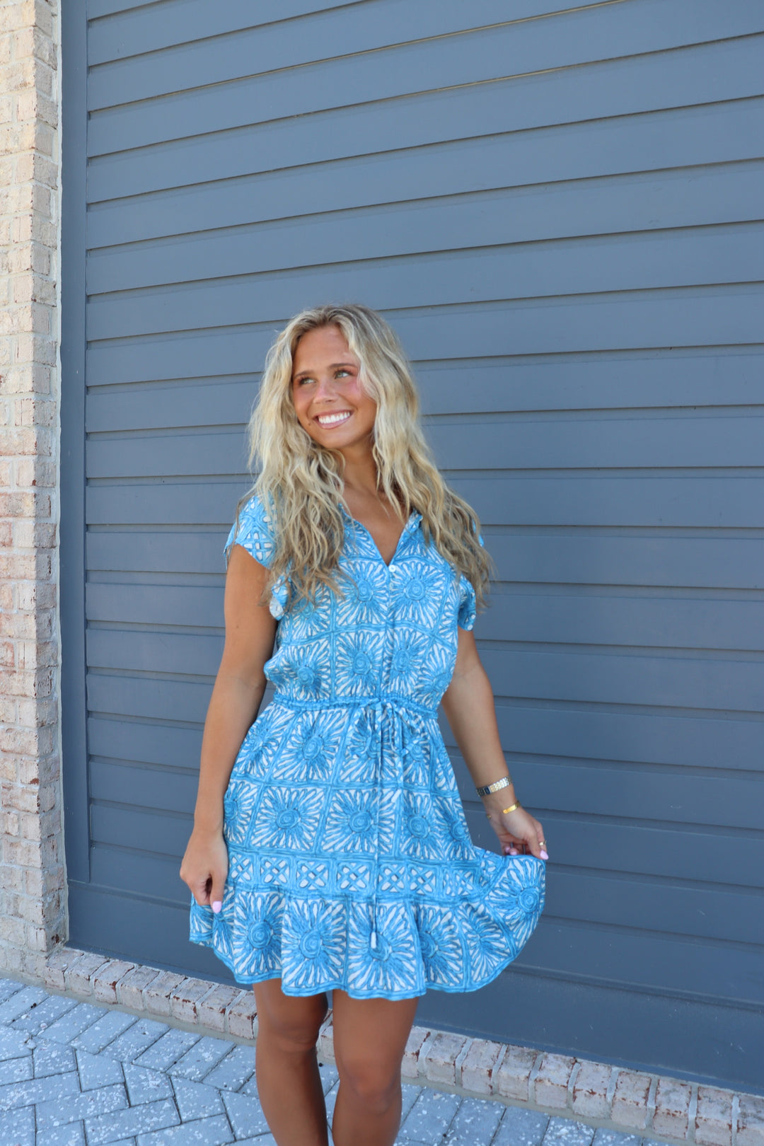 Cora Mini Dress in Kashni Ocean