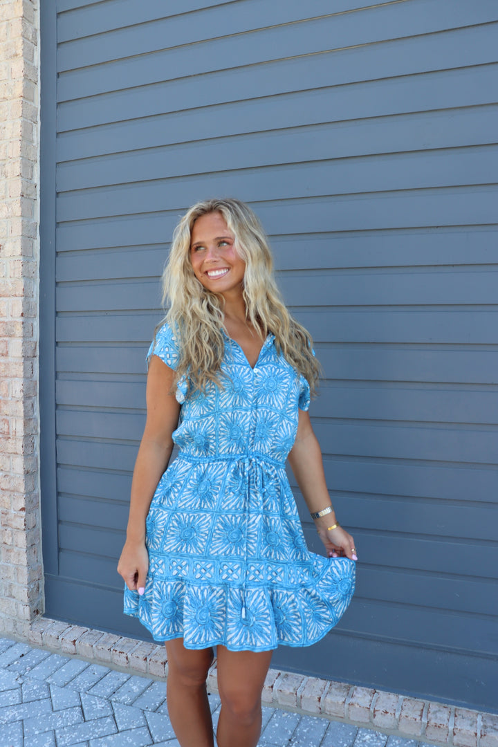 Cora Mini Dress in Kashni Ocean