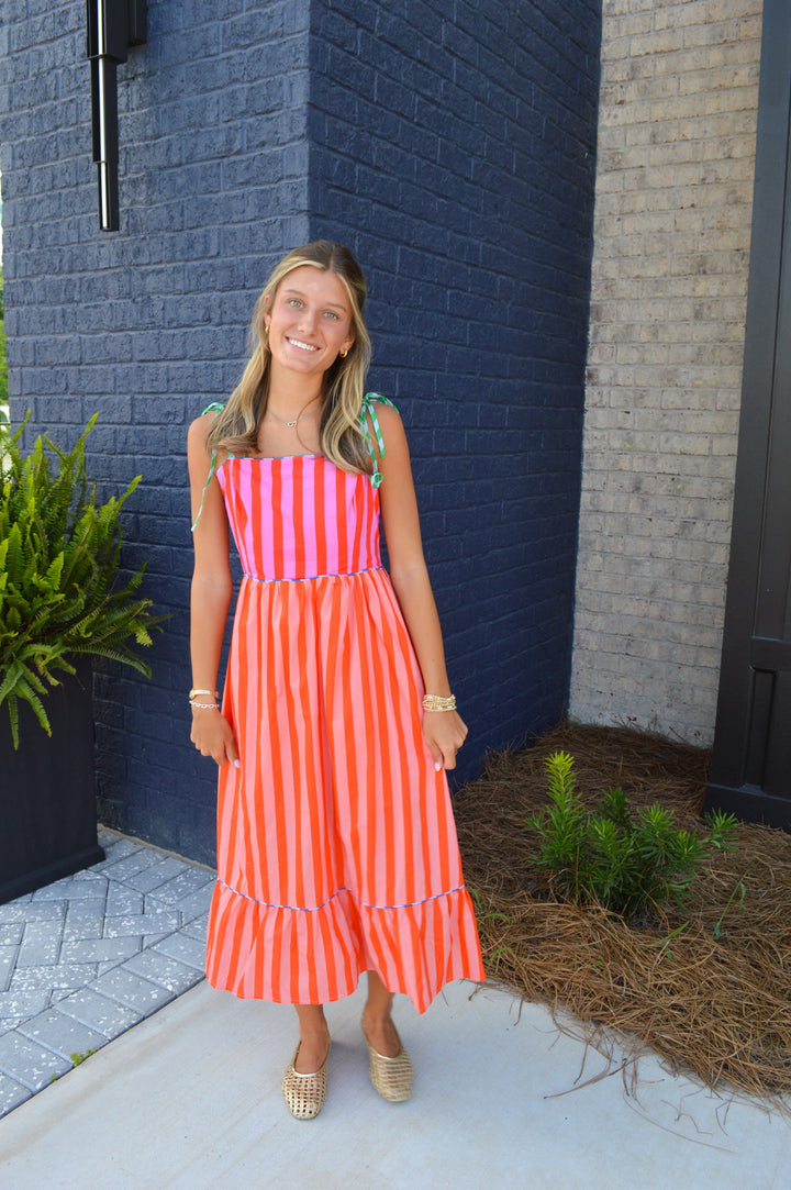 Fuschia Striped Colorblock Maxi Dress