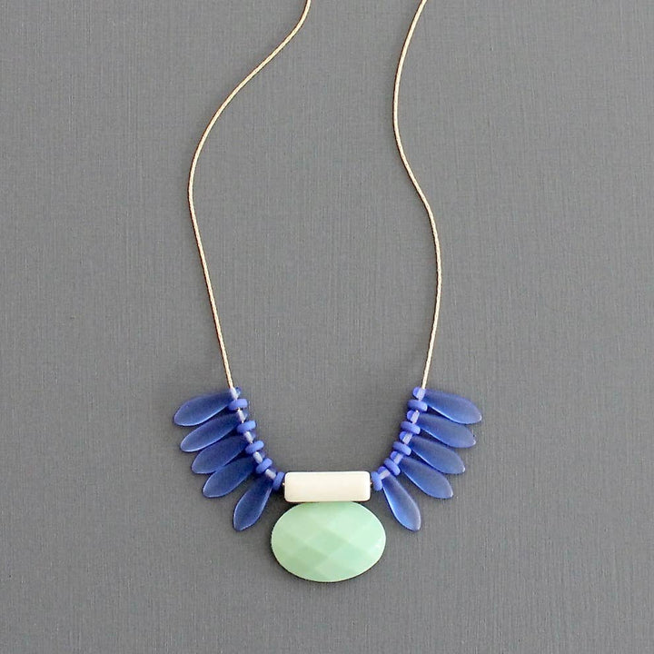 Blue Glass and Mint Necklace