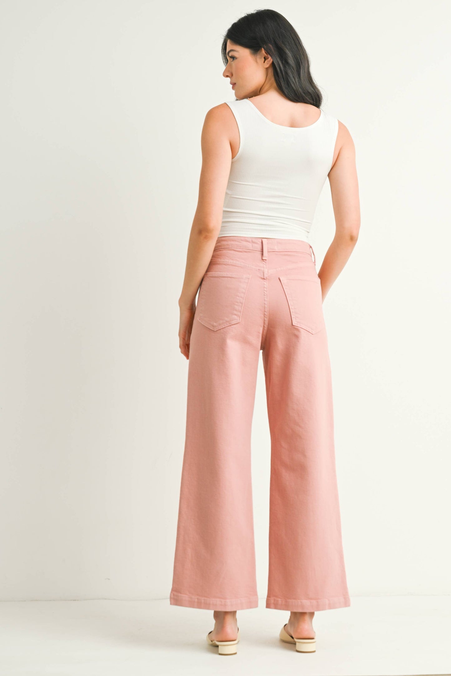 DUSTY CORAL - Patch Pocket Wide Leg Jeans