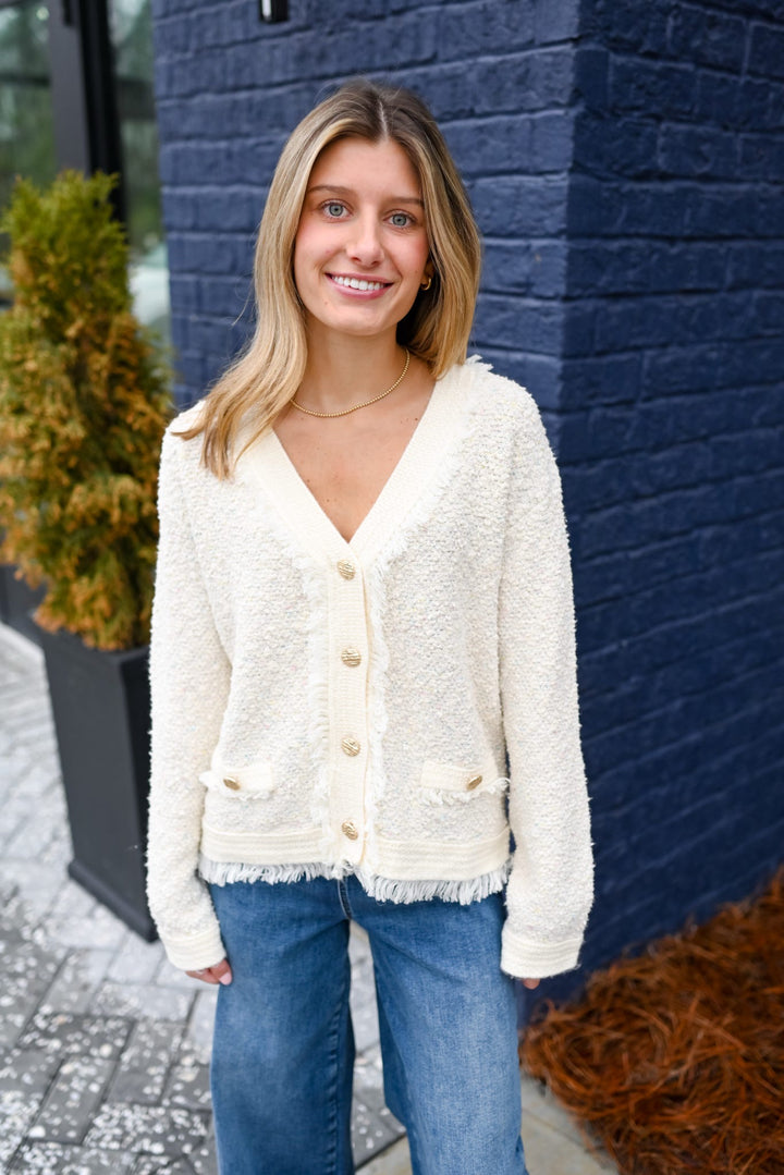 Ecru Fringed Cardigan